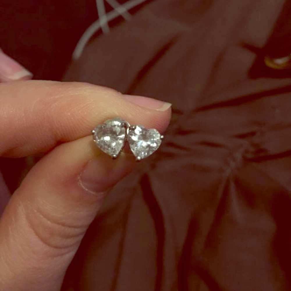 Heart shaped diamond earrings! Not real diamonds